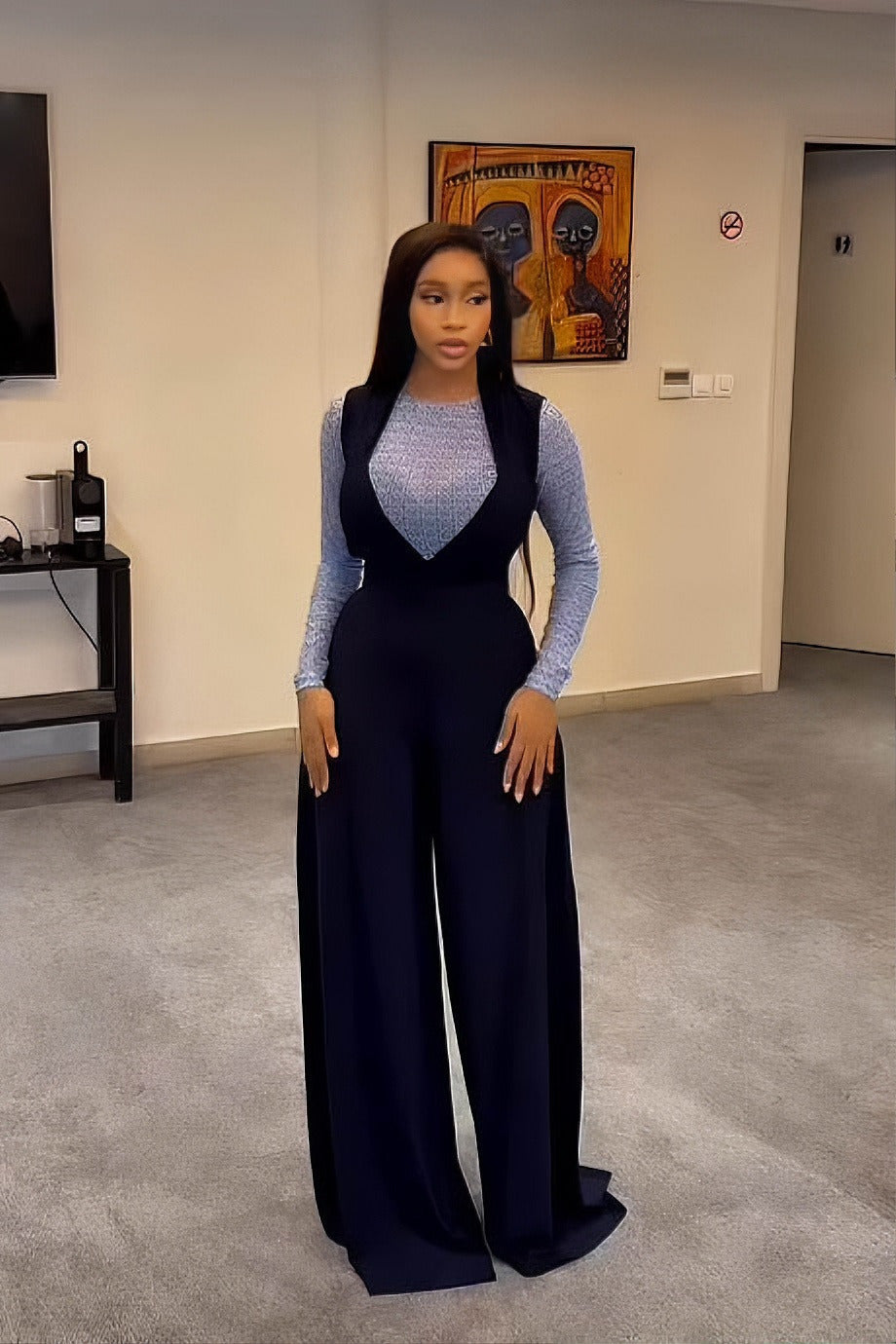 Coordinated Smart Navy Layering Jumpsuit Set