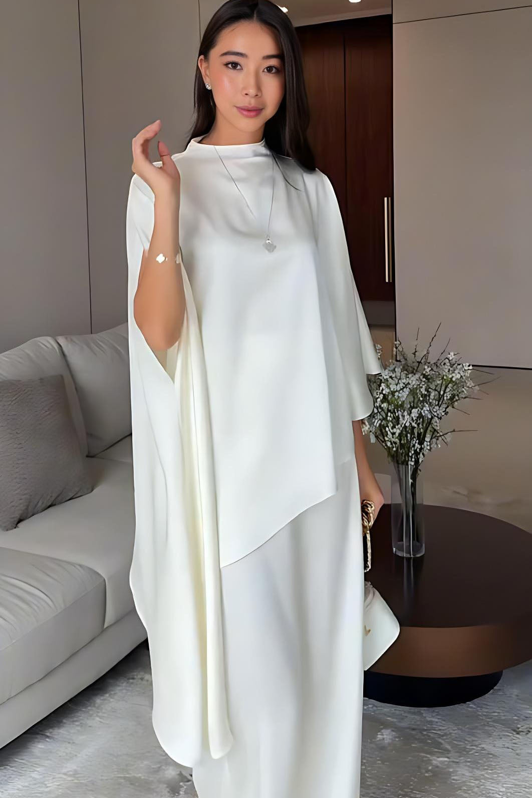 Cape Sleeve Wide-Leg Trousers Set