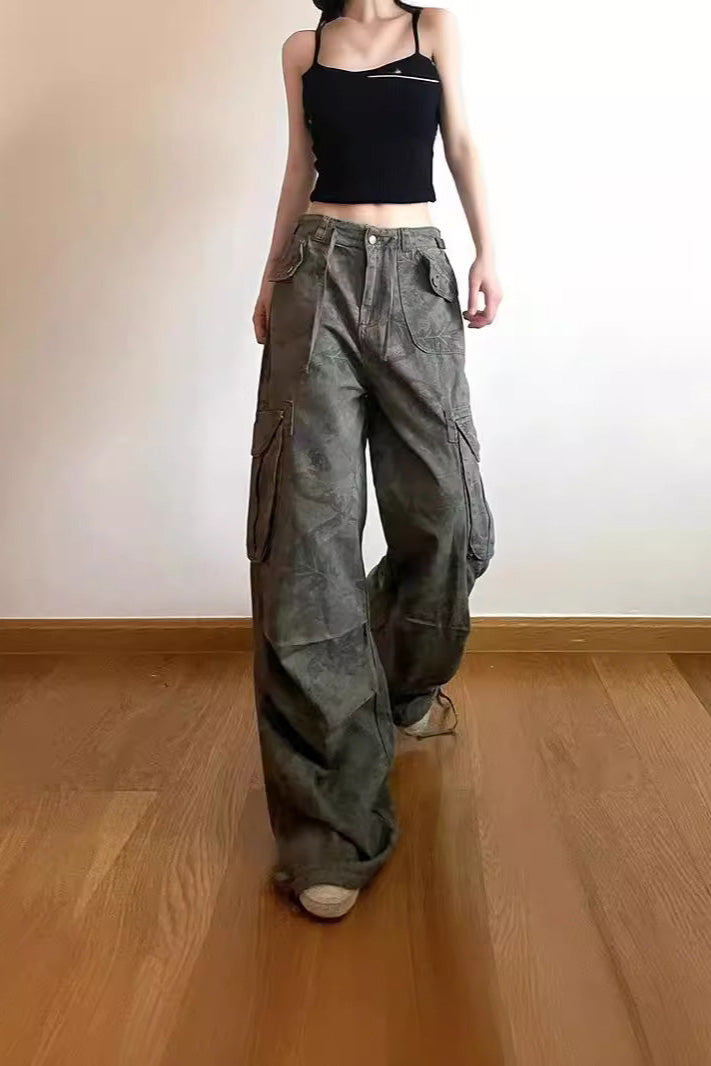 Slimming Camouflage Cargo Denim Trousers