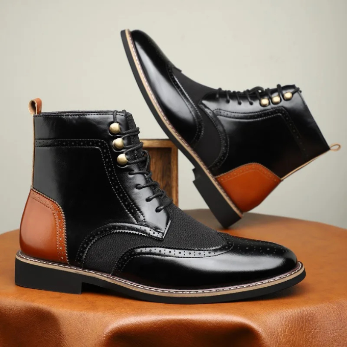Leather Brogue Boots with Wingtip Brogue Detail