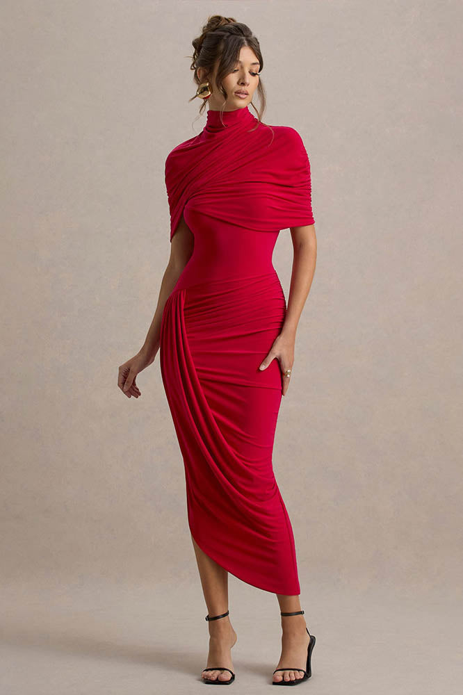 Cape Waist Midi-Length Dress