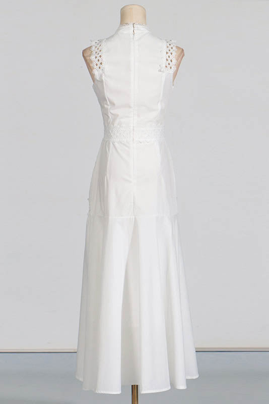 French Lace-Trimmed Sleeveless Maxi-Length Dress