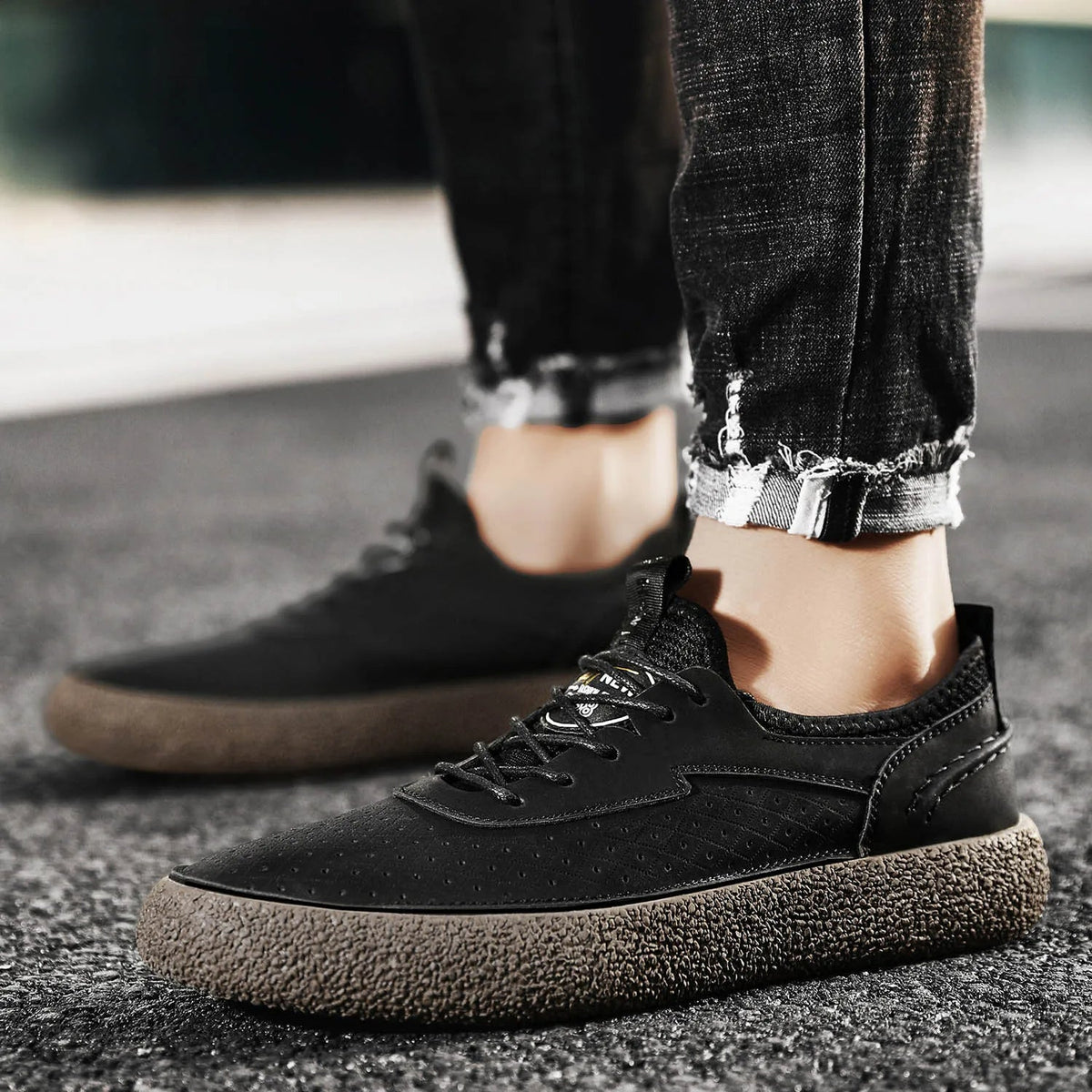 Leather Shoes with Perforated Upper