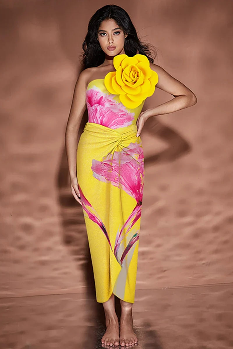 Flower Print Swimsuit with 3D Flower Detail
