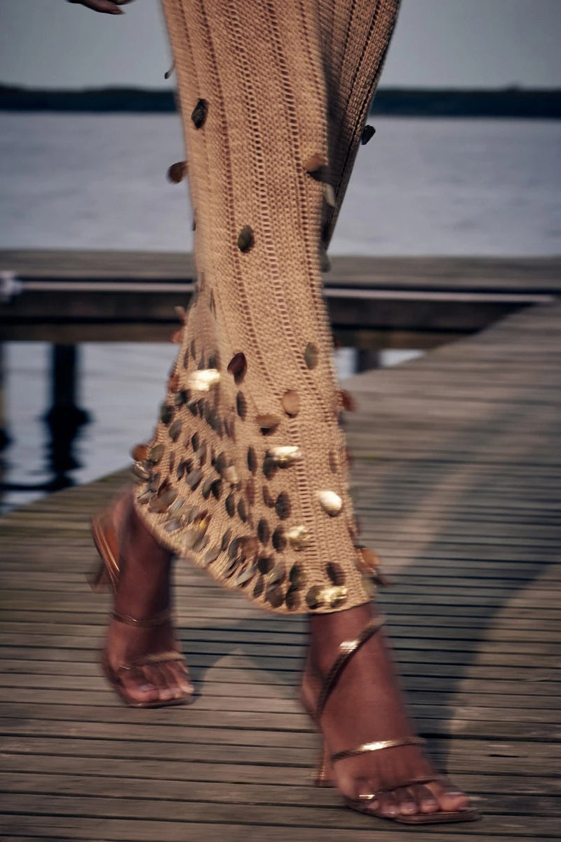 Dolly Gold Knit Maxi-Length Dress