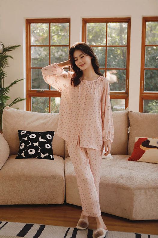 Loose-Fit Satin Patterned Sleepwear