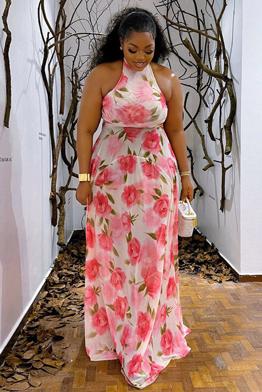Flower Halter Maxi-Length Dress