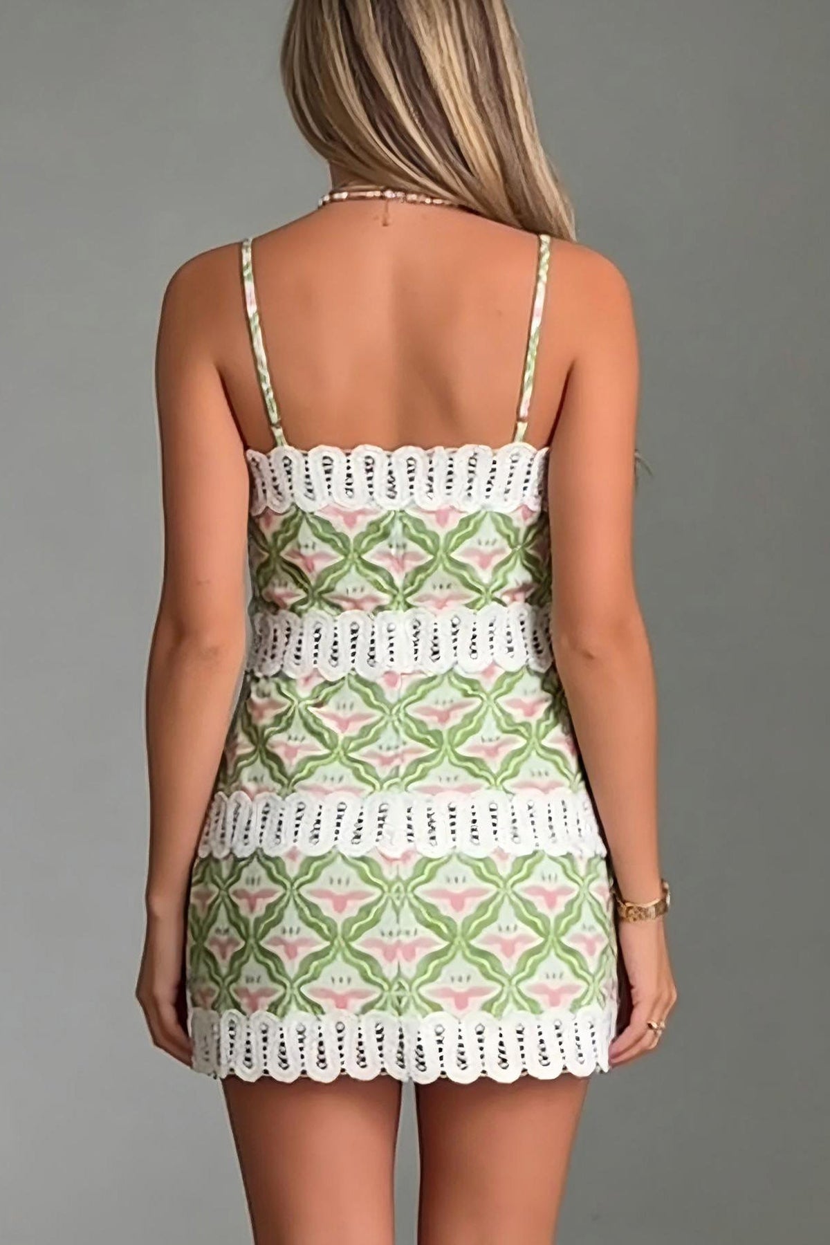 Garden Glow Lace-Trim Mini-Length Dress