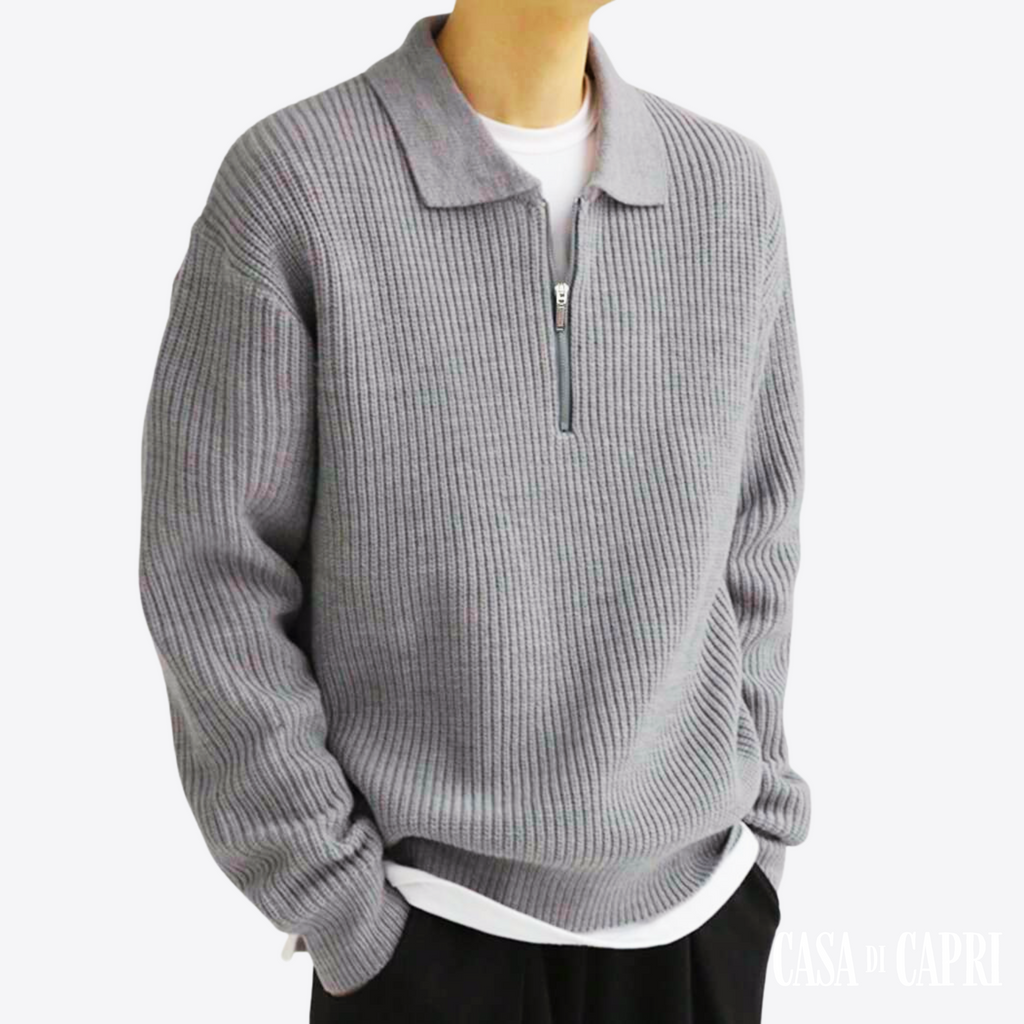Denim Sweater with Zip Front