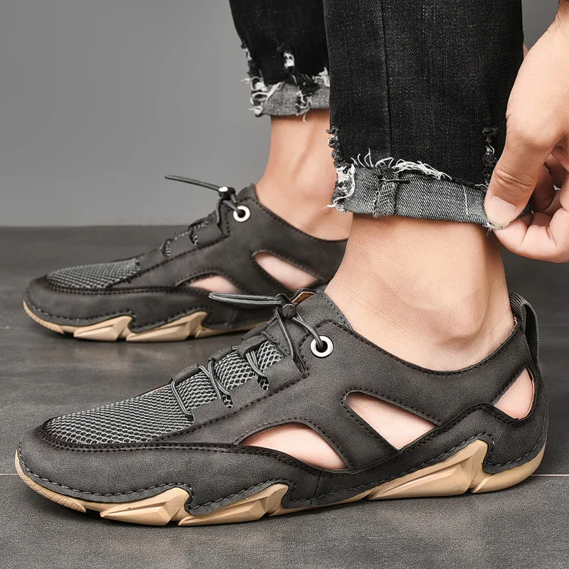 Mesh Sandals with Lace-Up Closure