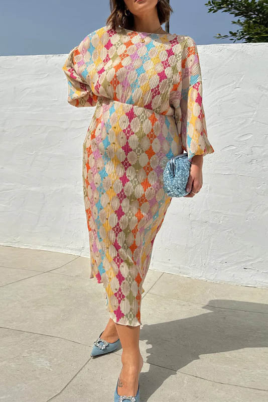 Modern Oval Charm Lantern Sleeve Dress