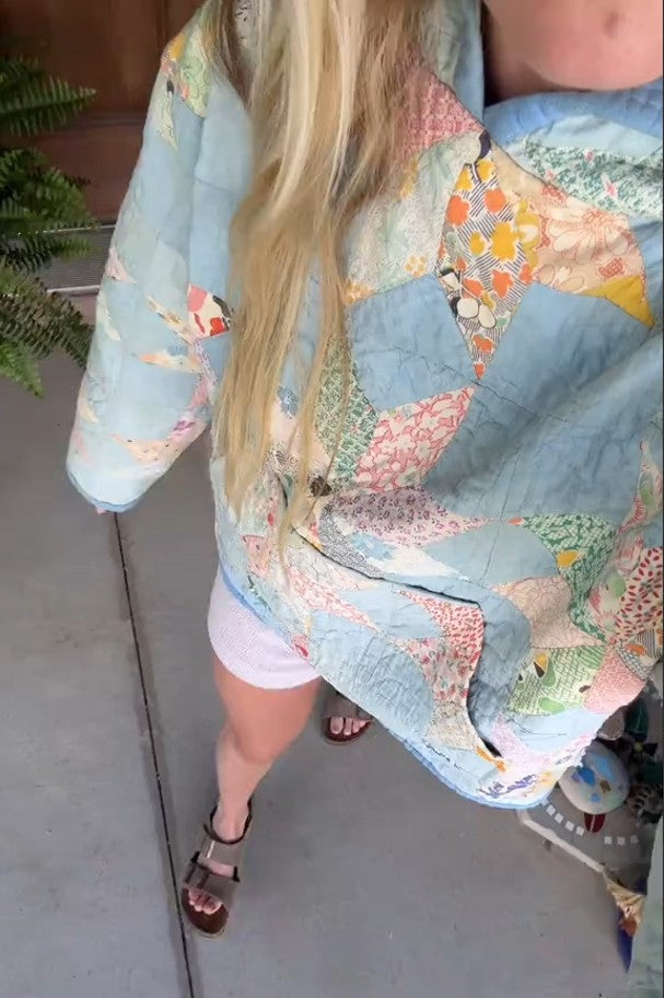 Colorful Flower Patchwork Print Quilted Hoodie