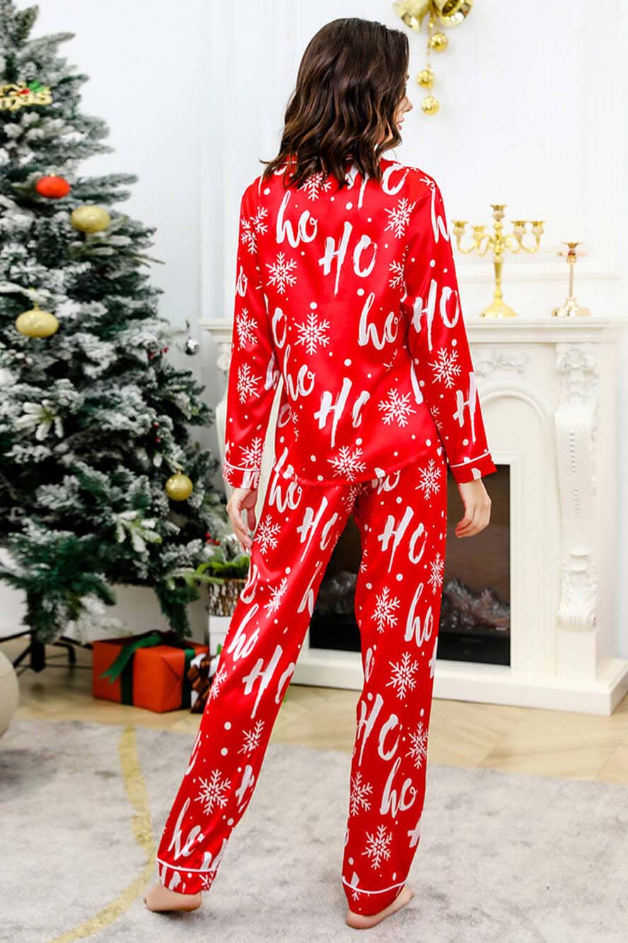 Coordinated Snowflake Pattern Silk-Like Pajama Set