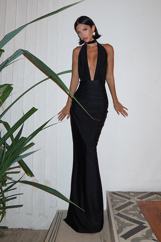 Ins - Trend Halter Open-Back Dress