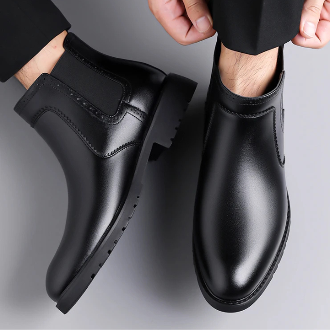 Polished Leather Chelsea Boots with Rubber Sole