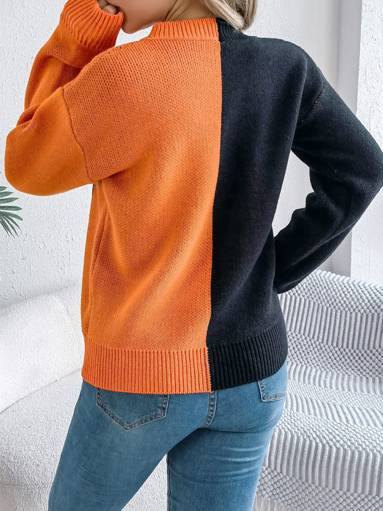 Ghost Pattern Long Sleeve Crew Neck Knit Sweater