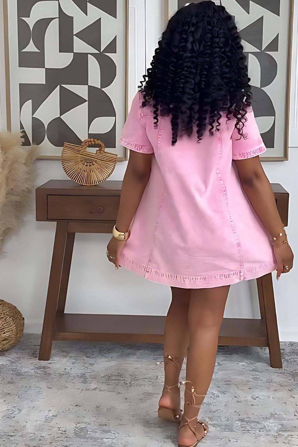 Sweet Relaxed Denim Vibe Mini-Length Dress