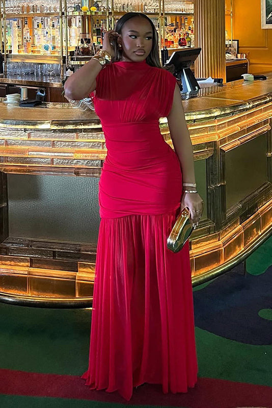 Timeless Solid Fishtail Maxi-Length Dress