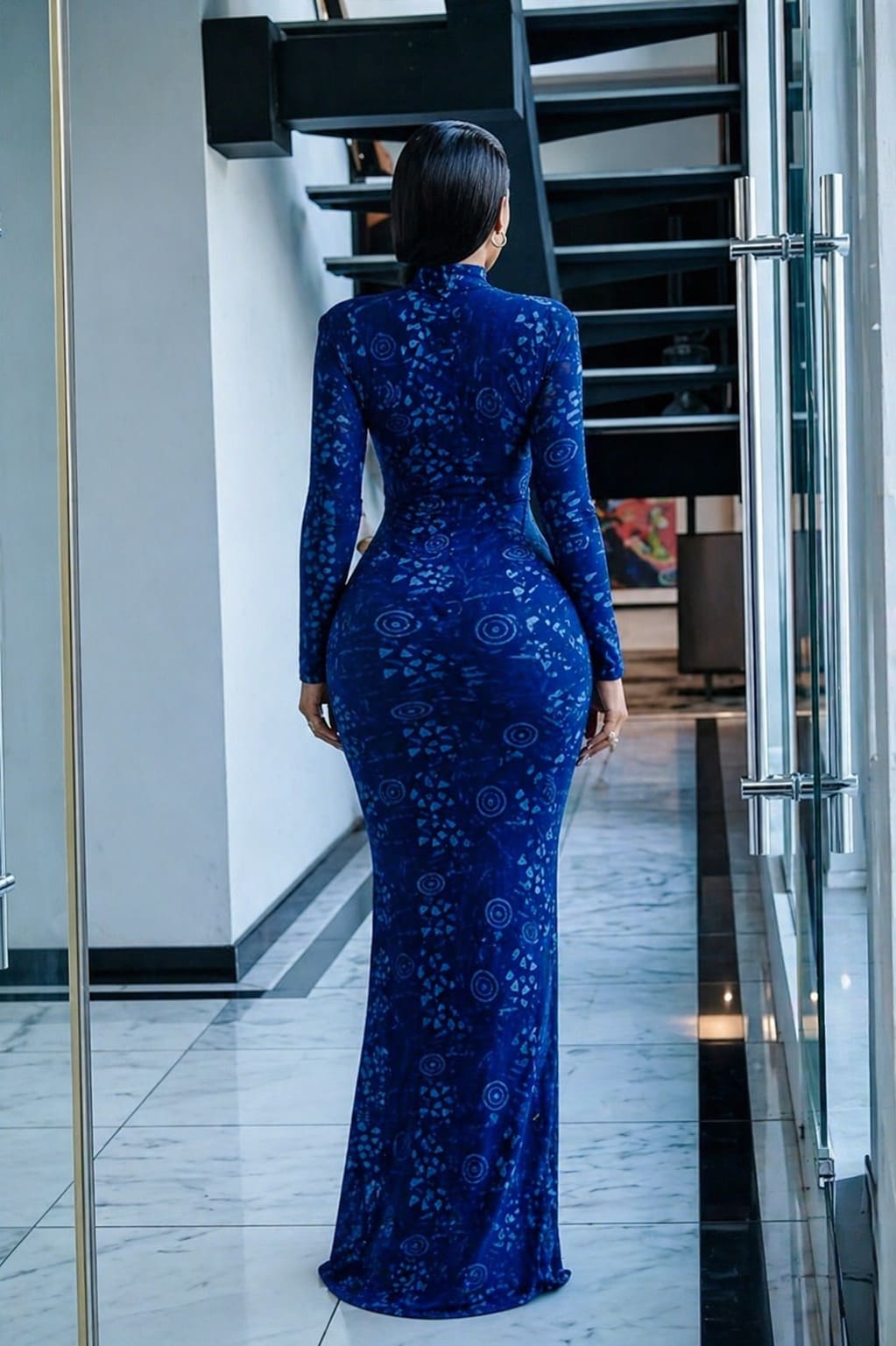 Totem Pattern Mesh Maxi-Length Dress