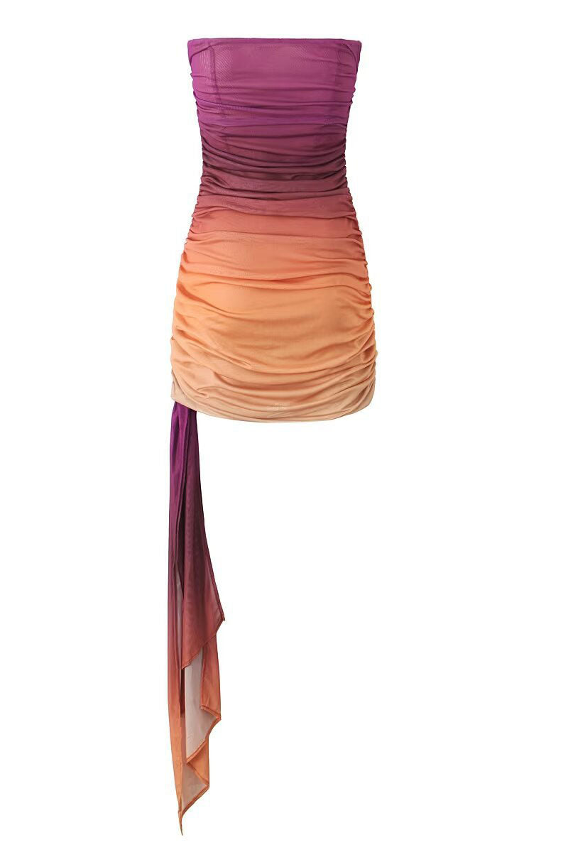 Gradient Dream-Strapless Mesh Fitted Dress