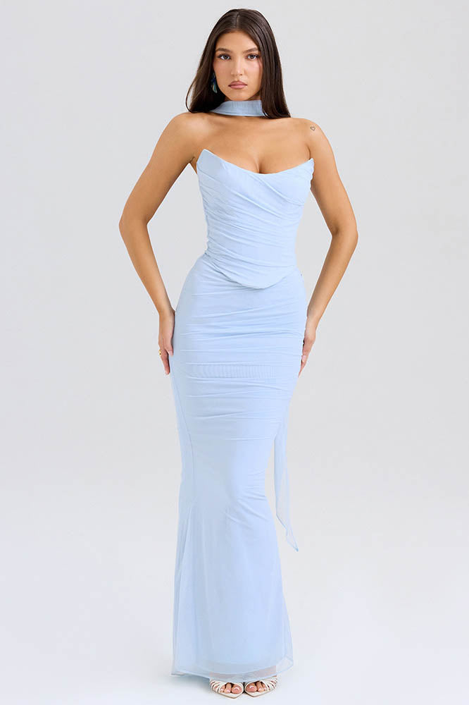 Coordinated Flowy Tie Strapless Slimming Skirt Set