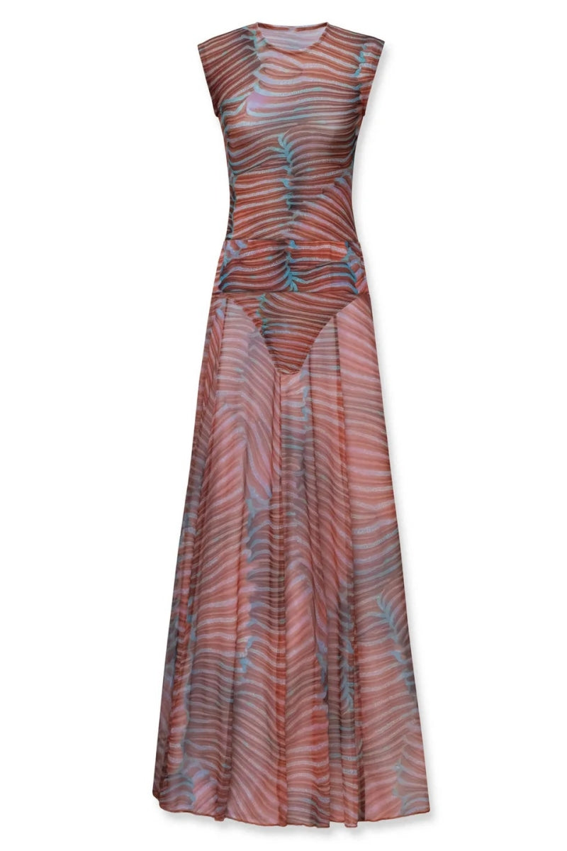 Coordinated Ripple Glow Mesh Bodysuit Skirt Set