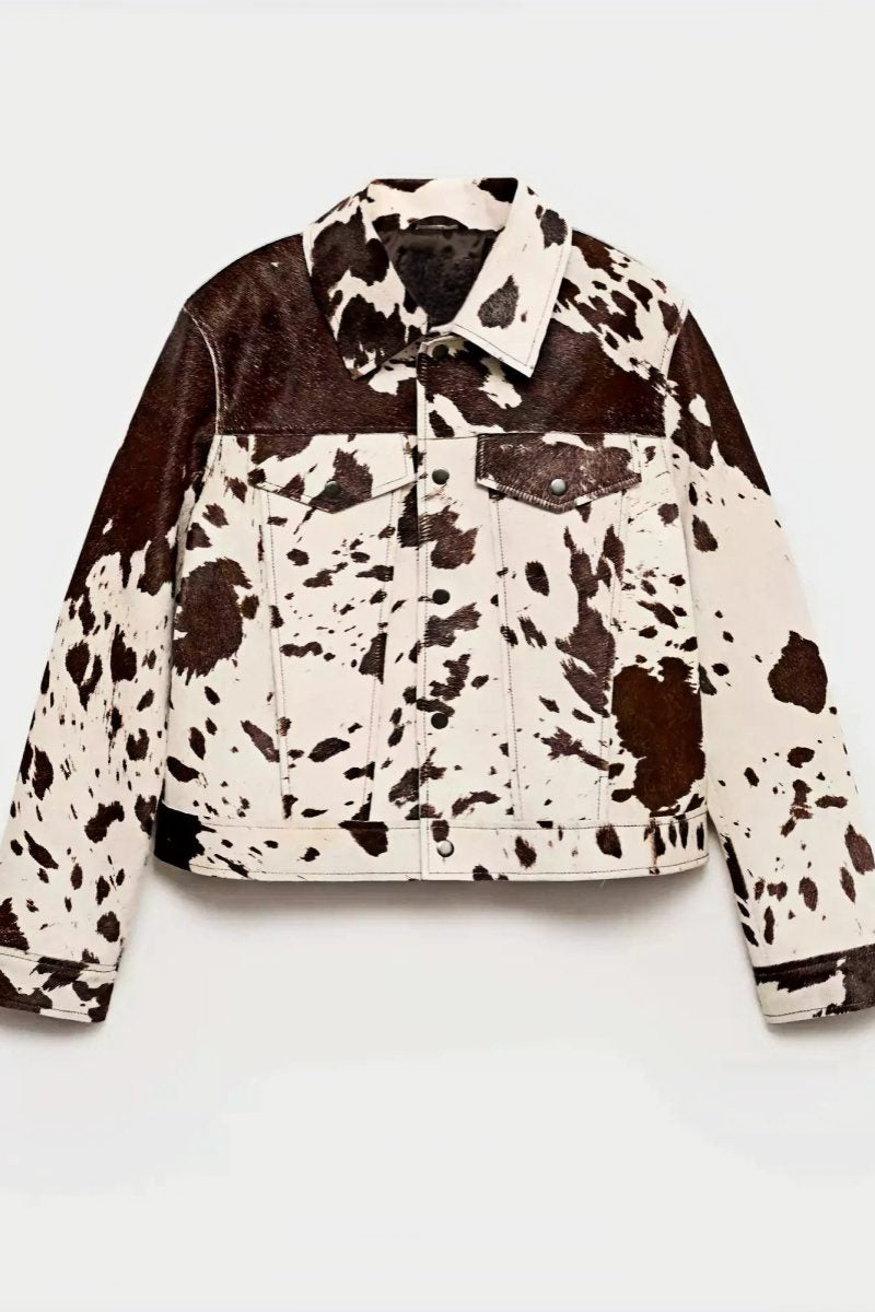 Modern Cow Print Faux Fur Shirt-Style Jacket