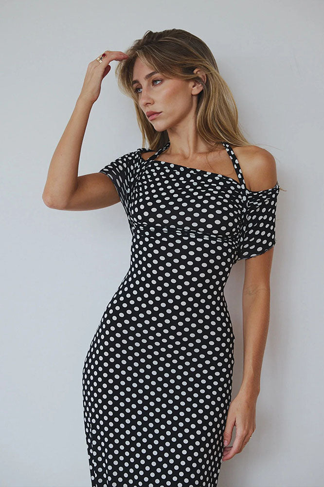 Spring Summer Polka Dot Women's Midi-Length Dress