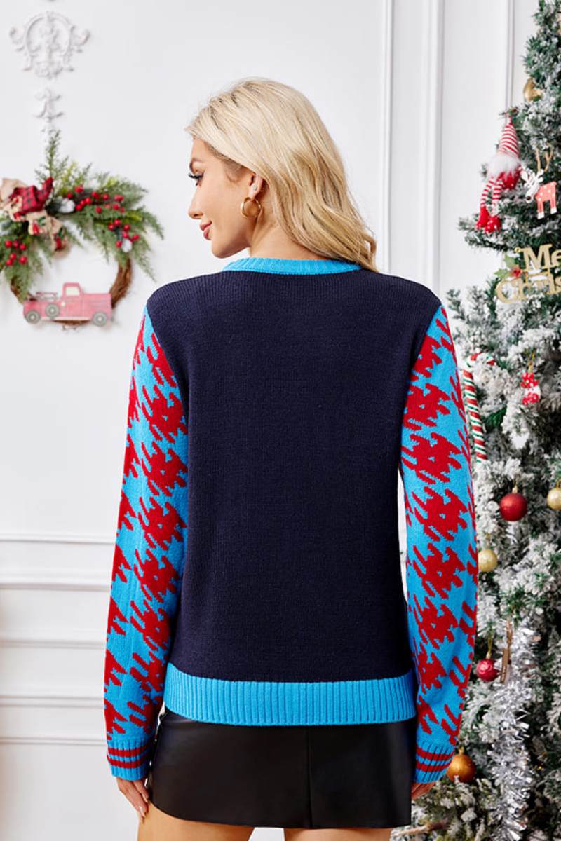Relaxed Christmas Socks Embroidery Knit Sweater