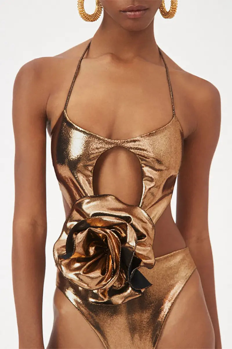 Flower Cut-Out Swimwear Set