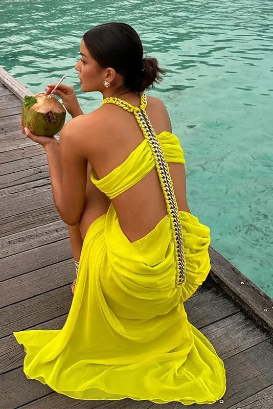 Layered Look Halter Chain Maxi-Length Dress
