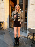 Oversized Cropped Faux Fur Jacket with Leopard Print