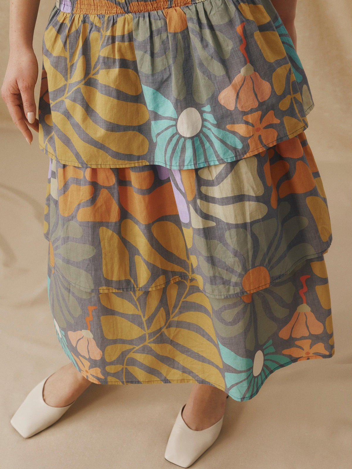 Multicolor Botanical Print Midi-Length Dress