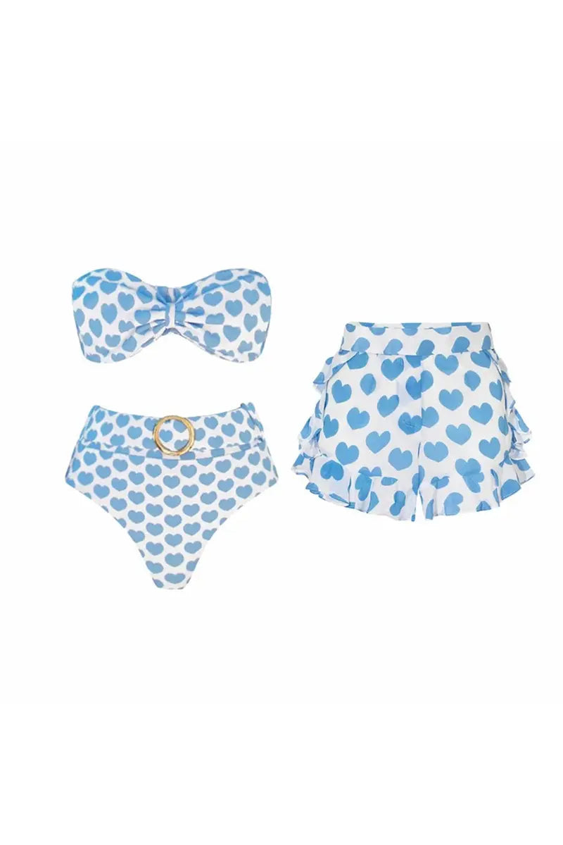 Heart Print Fresh Shorts Two-Piece Bikini