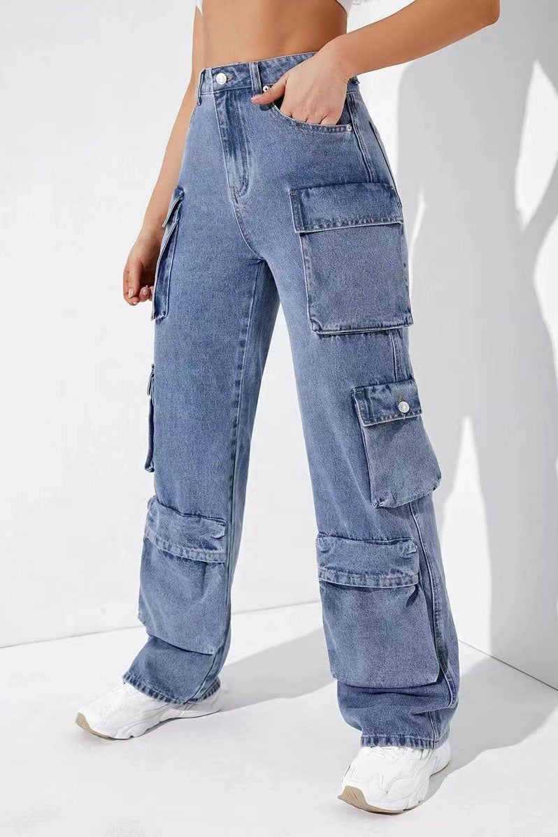 Multi-Pocket Denim Cargo Trousers