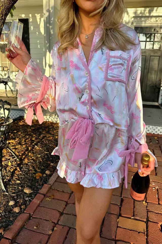 Modern Tie Front Cotton Peplum Blouse Shorts