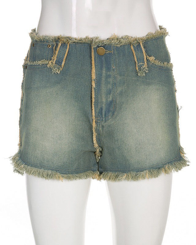Modern Frayed Denim Shorts Women