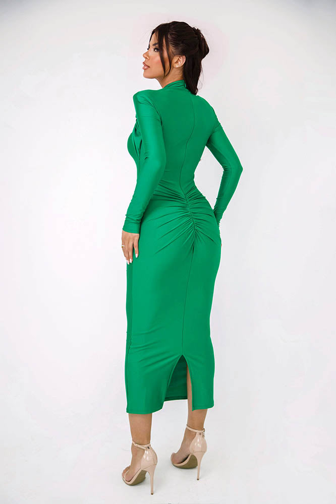 Long Sleeve Slim Fitted Party Midi-Length Dress