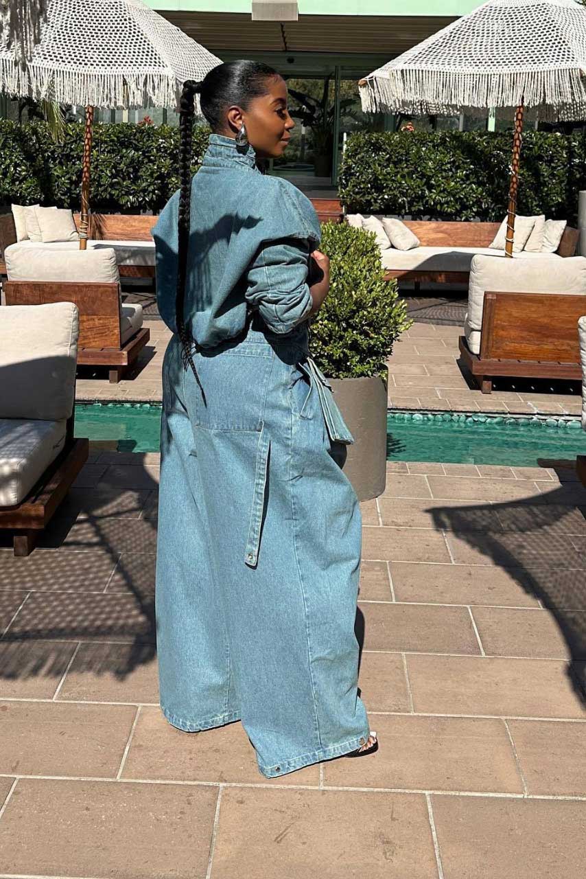 Retro Wide-Leg Denim Two-Piece