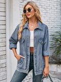 Oversized Denim Jacket with Button Closure and Long Sleeves