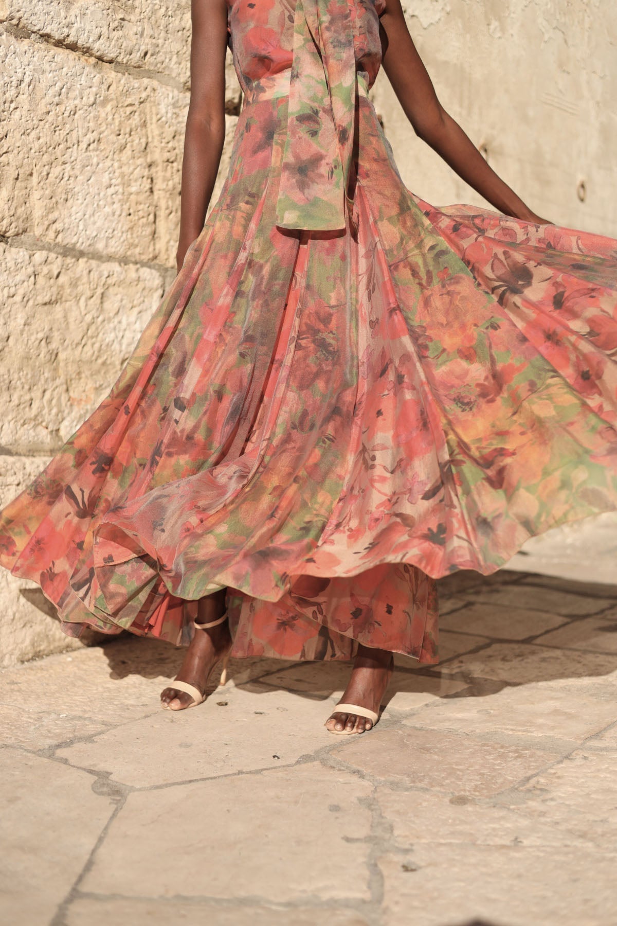 Falda Halterneck Flower Maxi Skirt Set