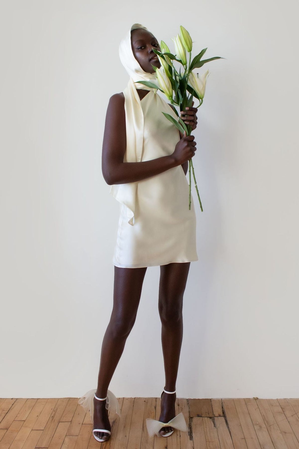 Open-Back Halter Satin Mini-Length Dress