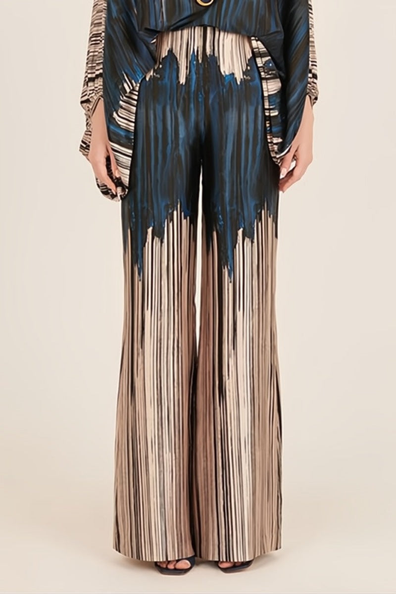 Coordinated Abstract Waves Two-Piece Set - Blue-Brown