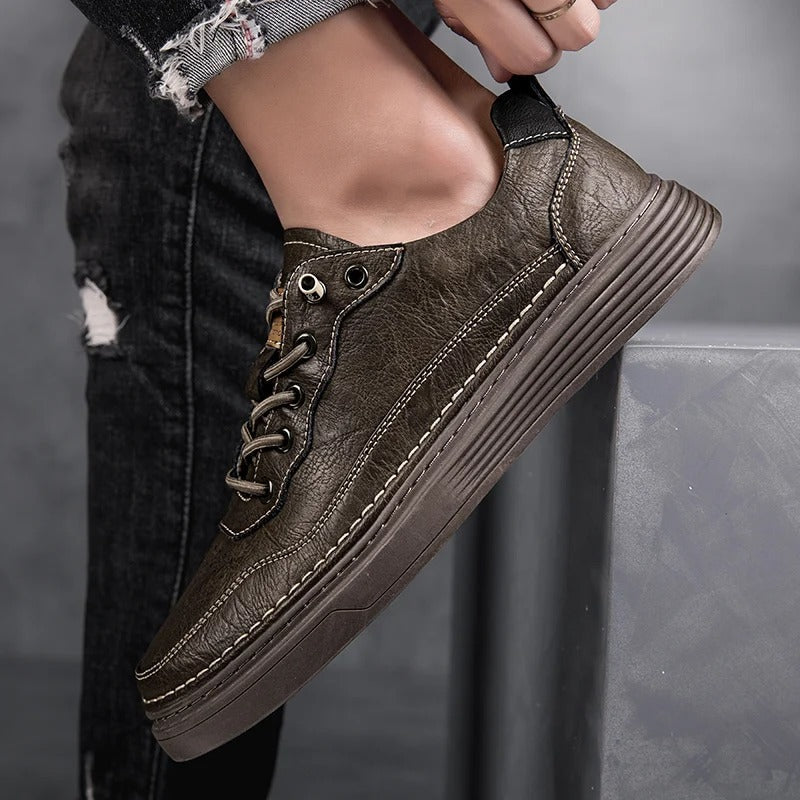 Cowhide Leather Sneakers with Lace-Up Closure