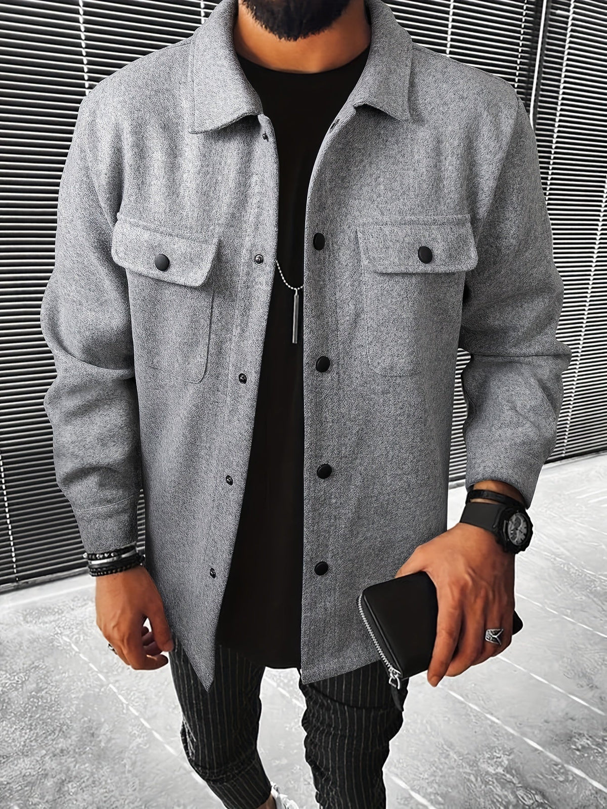 Wool Blend Jacket with Zip Front
