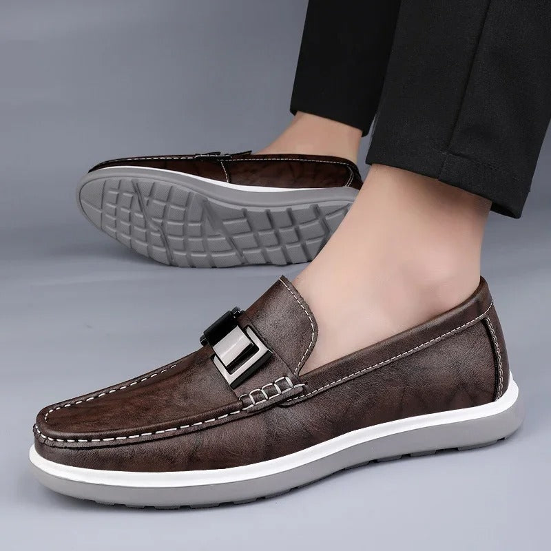 Leather Loafers with Distressed Finish