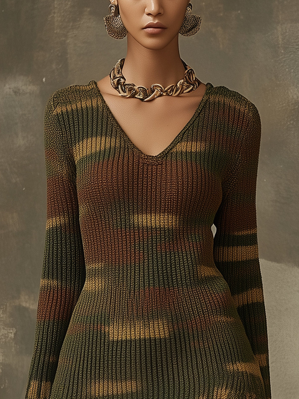 Green Tones Camouflage Knit Mini-Length Dress