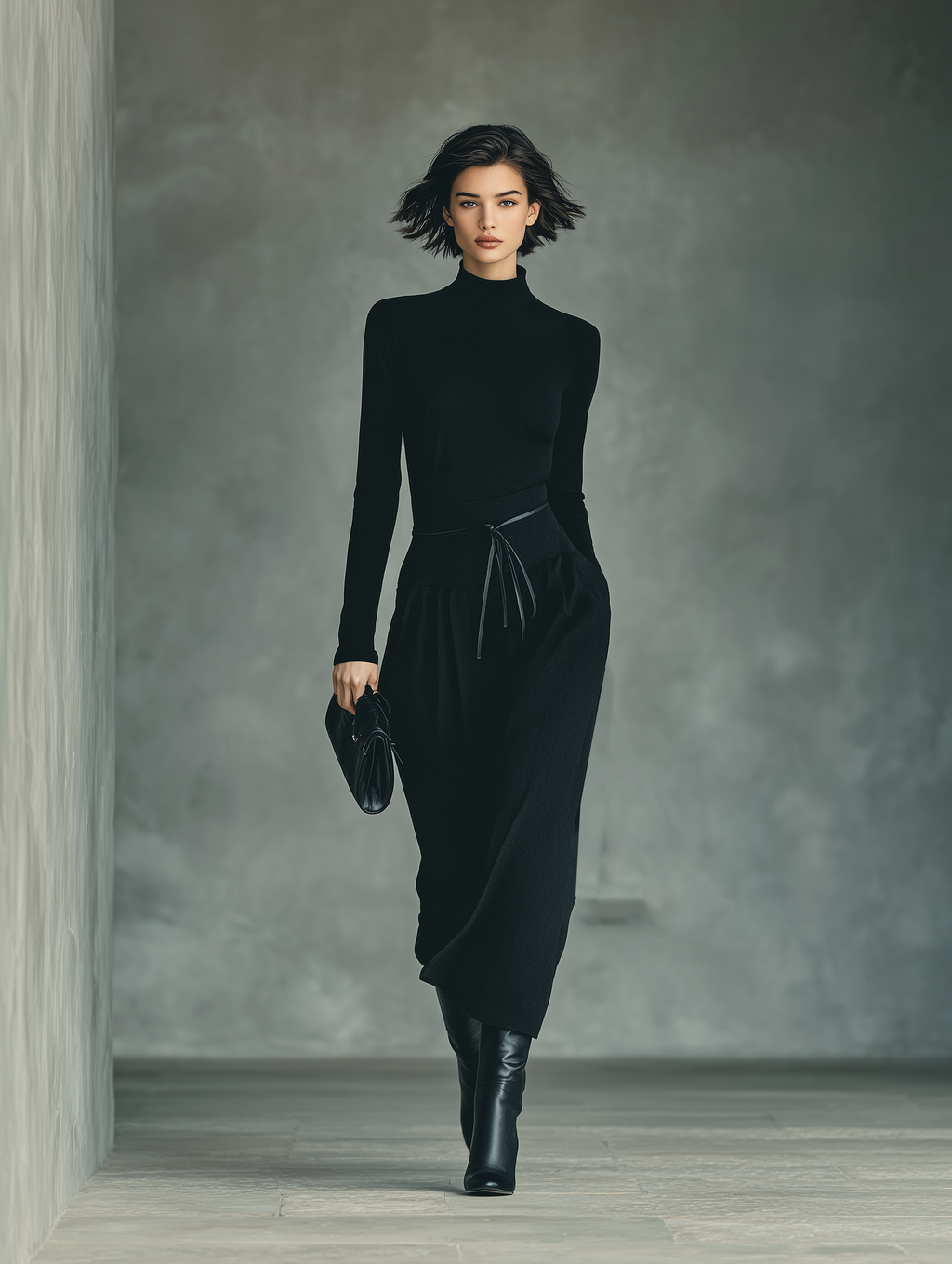 Coordinated Women's Black High-Stretch Knit Top And Cotton-Blended Skirt Set