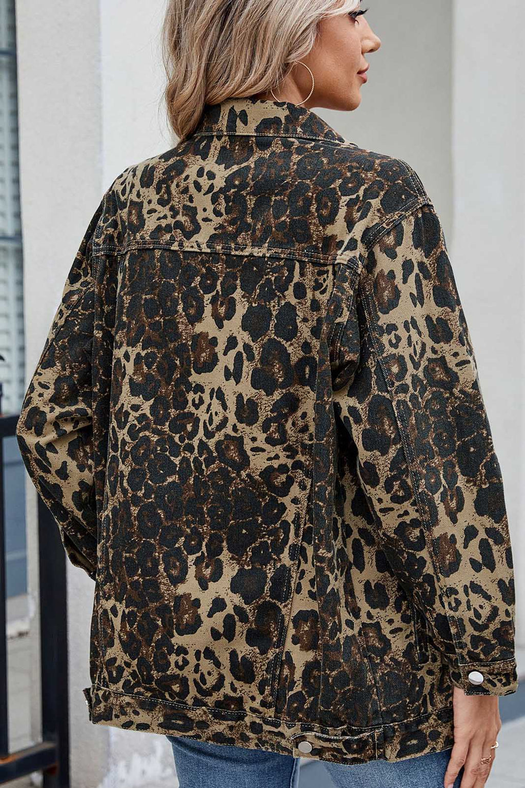 Modern Washed Leopard Print Denim Jacket