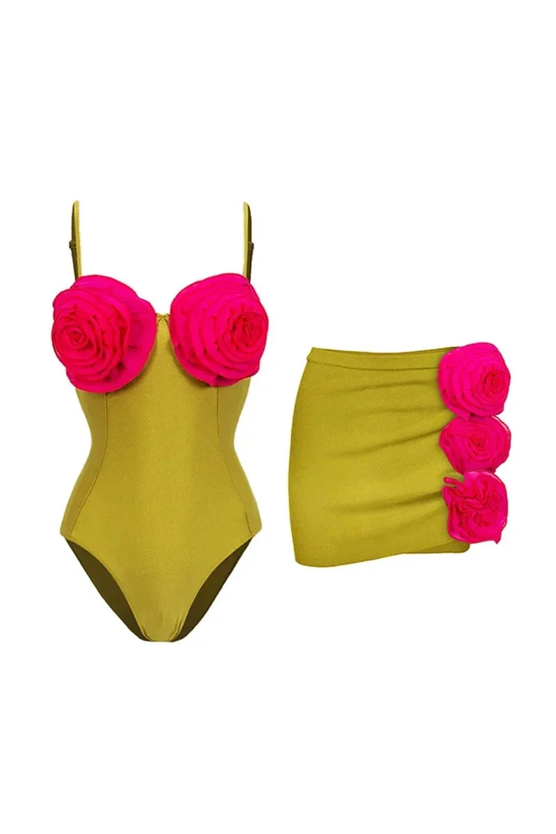 Flower Decor One-Piece Swimwear